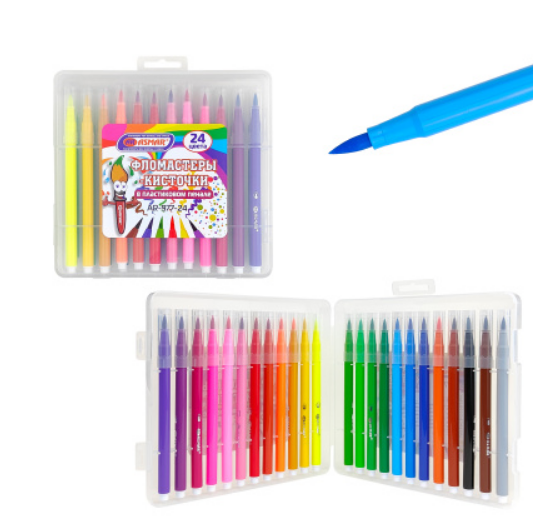 Фломастеры - кисточки 24 цв в пластиковом пенале, AR-977-24