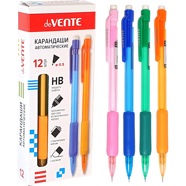 Карандаш автоматический 'deVENTE' d=0,5 мм, НВ, полупрозрачный цветной корпус, 5010801