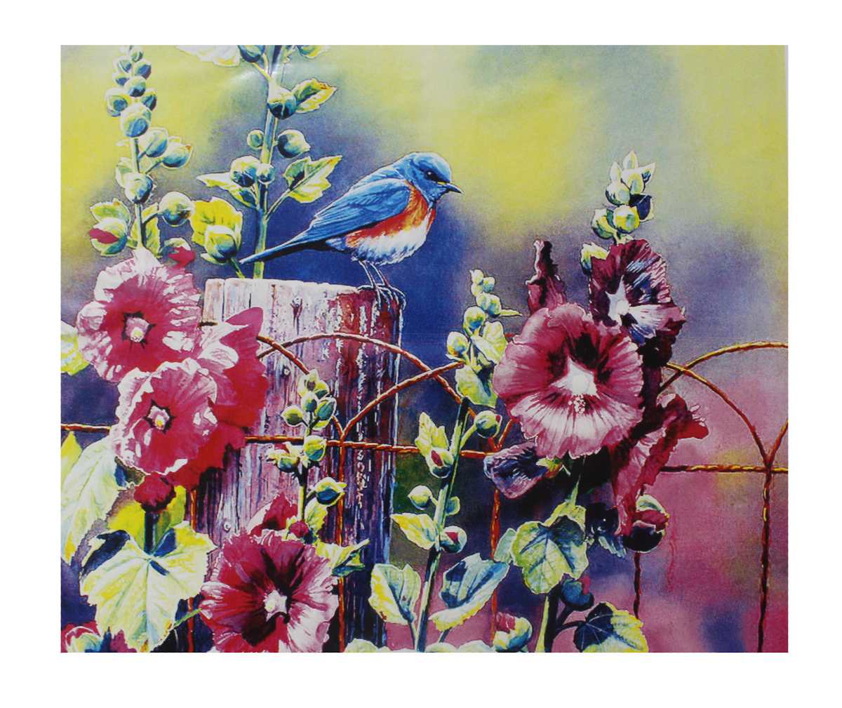 АЛМАЗНАЯ МОЗАЙКА, DARLENS «ПТИЧКА НА ЗАБОРЕ», 400х500 мм, частичное заполнение, 15 цв, YHDGJ73492