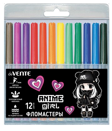 Фломастеры 'deVENTE. Anime Girl' 12 цветов с вентилируемым колпачком, 5081419