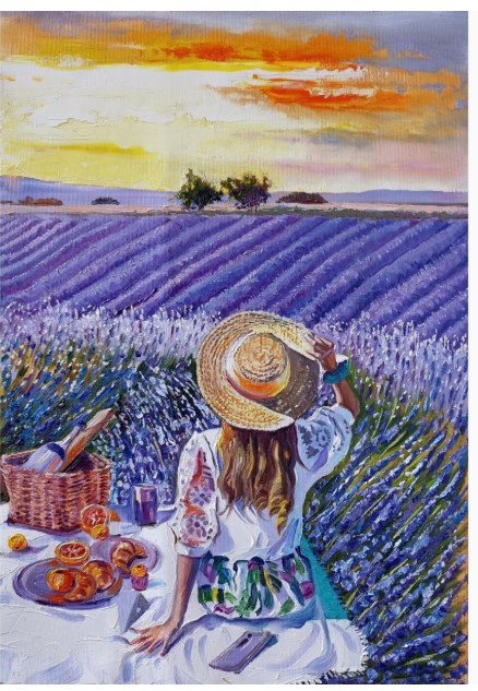 Алмазная мозайка 'Лавандовый пикник' (блест.) 22х32 см, с подрамником. 24 цвета, НД-0818