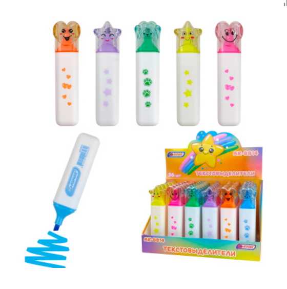 Текстовыделитель в стенде 'Фигурные' в наборе 6 цвет, AR-8814