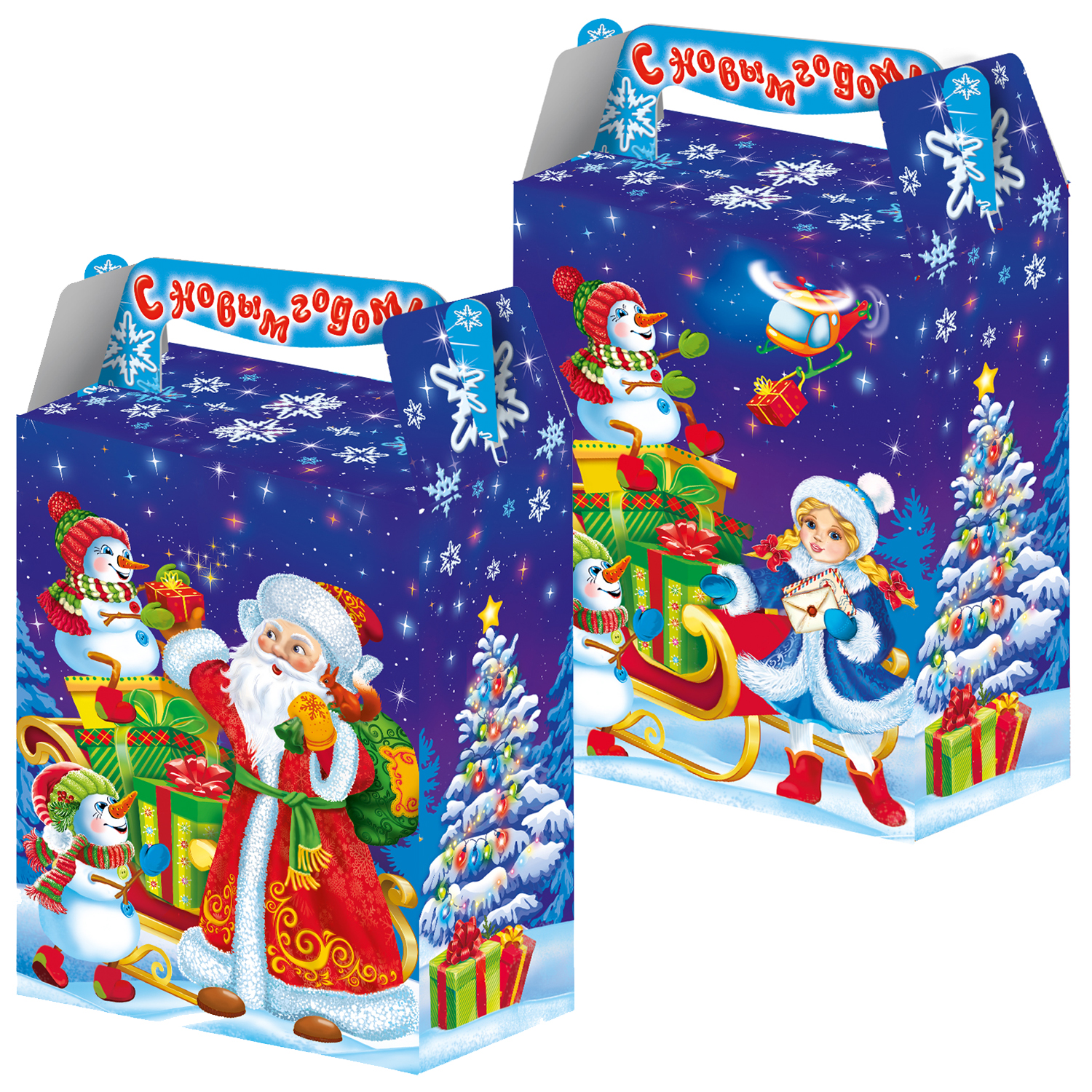 Новогодняя упаковка 'Вертолет' 1000 гр. картонная коробка для подарков, 15010686