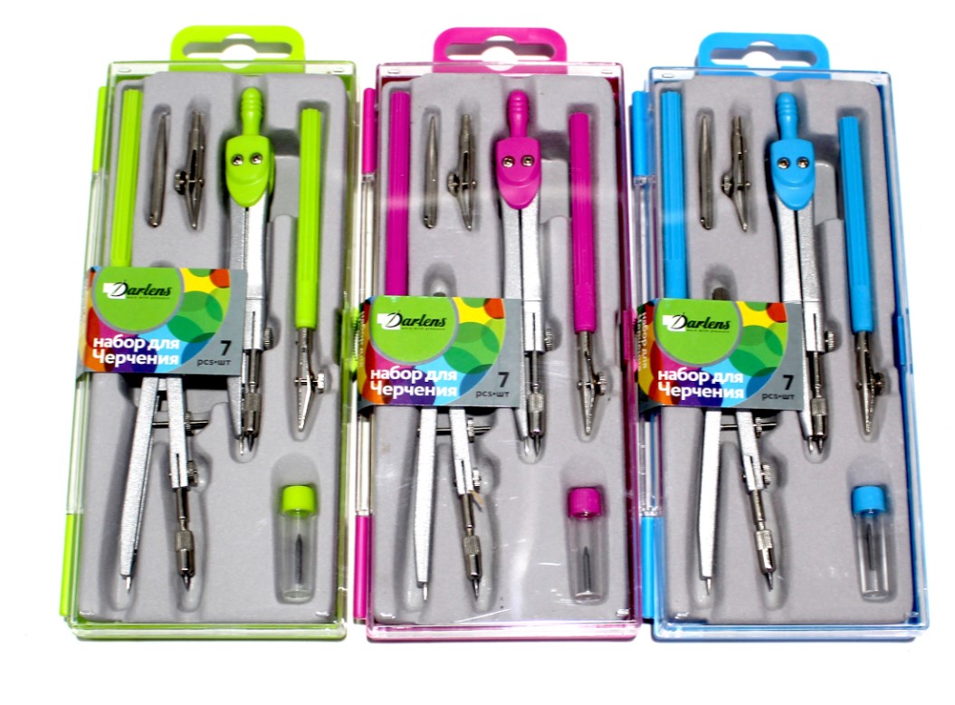 Готовальня DARLENS, металл, 7 предм., 120 мм, ассорти,  DL-DRL00092