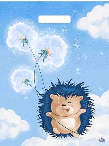 Пакет ПЭ с вырубной ручкой 31х40+6см (х50) (Ежик с одуванчиком) Глянцевый Тико, ВУР58792