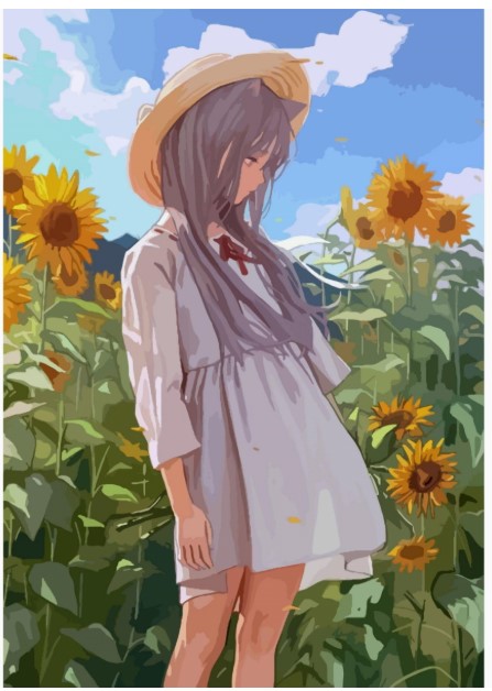 Алмазная мозайка 'В поле подсолнухов' (класс.) 20х30 см, на картоне с част. запол. 24 цвета, НД-0972