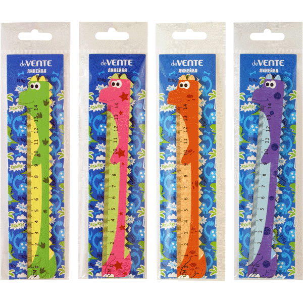 Линейка 'deVENTE. Dino' фигурная деревянная крашенная с рисунком, шкала 14 см, 5091039