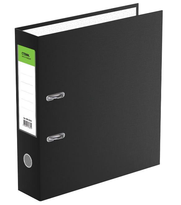 Папка-регистратор СТАММ 'Стандарт', 70мм, бумвинил, с карманом на корешке, черная, ММ-31831
