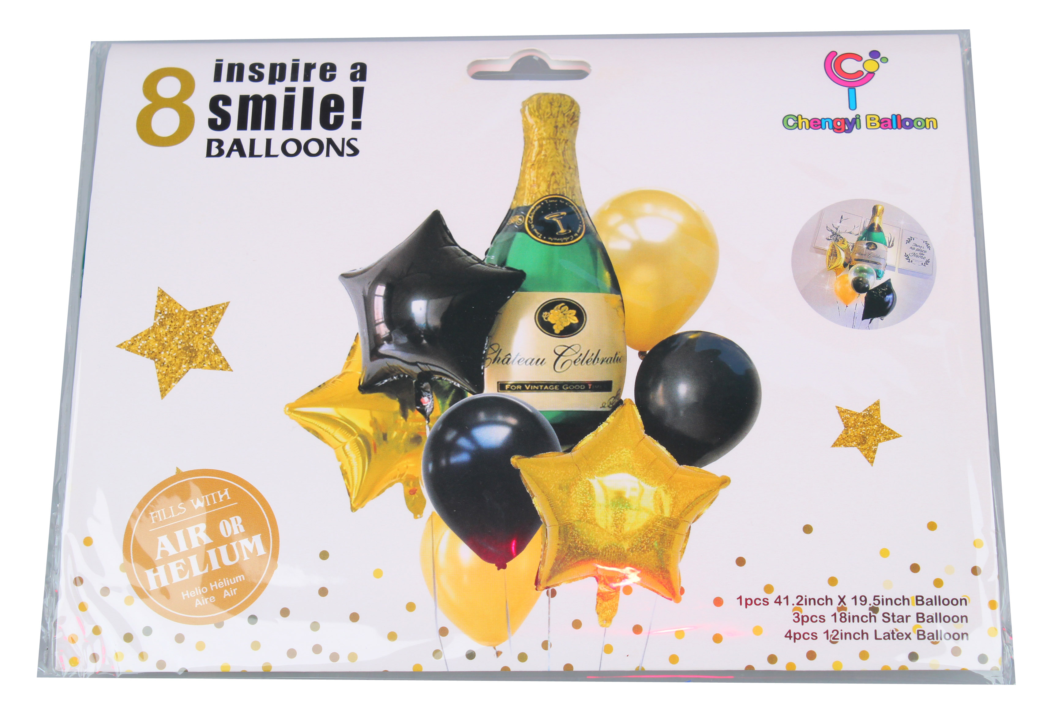 Набор шаров 'Шампанское', 8 шт. в наборе (4 фольгированных+4 латексных), 1339-51