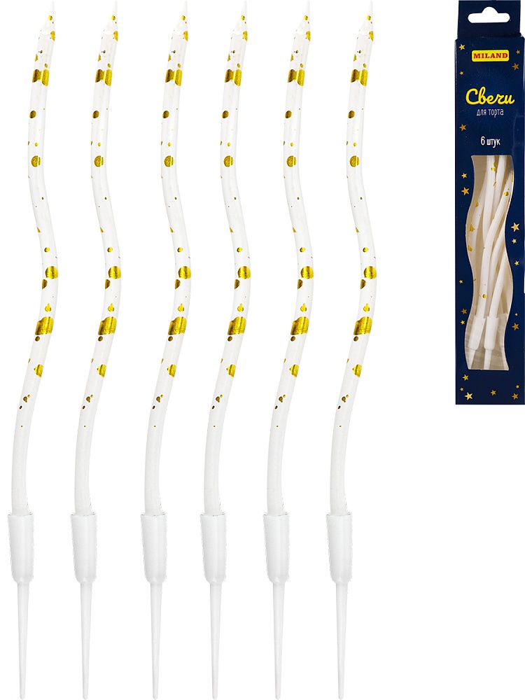 Свечи для торта на подставке 'Сияние', 0,4х12 + 4 см, (6 шт), белые, С-2052