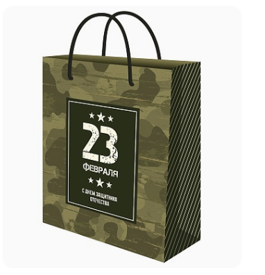 Пакет подарочный с глянц.лам. 26,4х32,7x8 см (L) Праздник милитари, 128 г (собс.разр.), ППК-7697