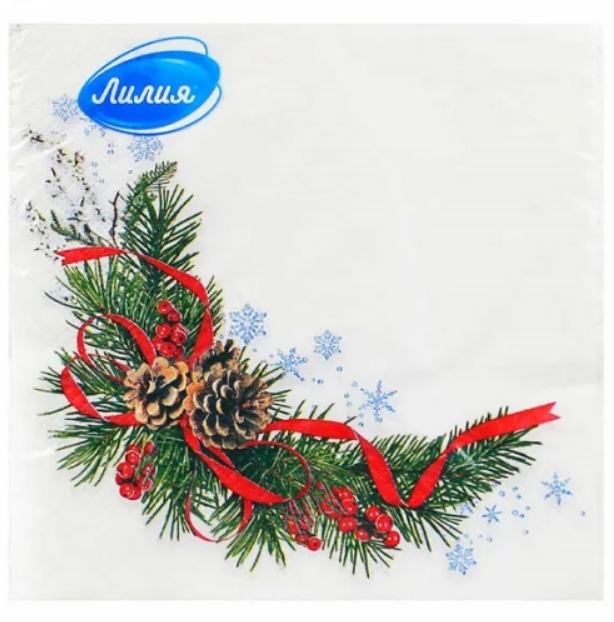 Салфетки 2-слойные 33х33 см, Хвойная НГ, 20 листов, 49992/49995/50007