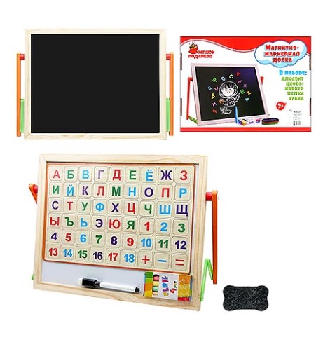 Доска магнитно-маркерная 'KWELT', дерево 32х26 см, буквы, цифры, мелки, К-9429
