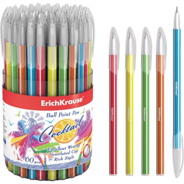 Ручка шариковая ErichKrause 'Cocktail' синий, 0.7 мм, узел игольчатый, ассорти, 33518