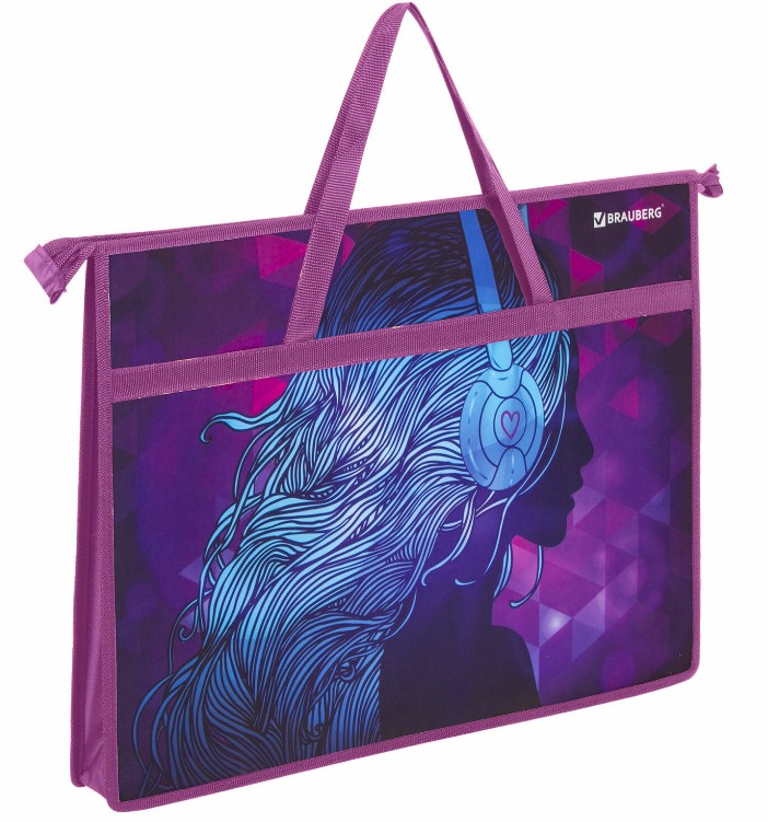 Папка для рисунков и чертежей с ручками BRAUBERG А3, пластик, молния сверху, 'Melody', 228201