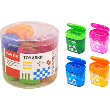 Точилка deVENTE 2 отверстия разных диаметров с контейнером, пластмассовая, цвета ассорти, 8031913
