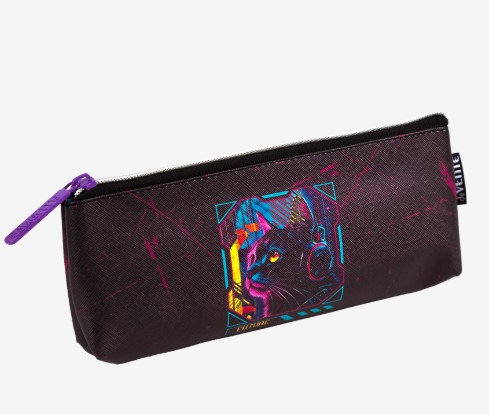 Пенал 'deVENTE Label. Cyber Cat' 21x8x3,5 см, треугольный для 45 предметов, на молнии, 7026503