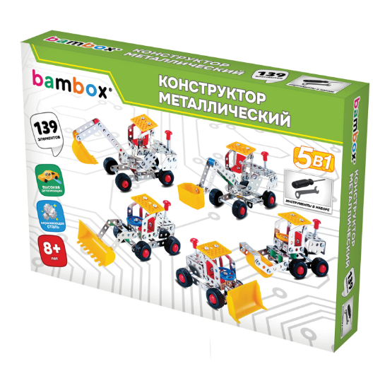 Конструктор металлический Строительная техника 5 в 1, подвижные детали, 139 элементов, 666370