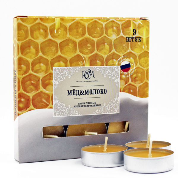 Свеча чайная РСМ Мёд и молоко (9 шт;уп), 1300939