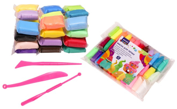 Mасса для лепки, 36 цветов по 13 г, пластиковые стеки 3 шт в комплекте, M-4194-36
