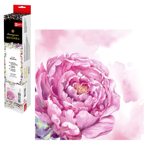 Алмазная мозайка, 'Розовый пион', 30х30 см, 65552