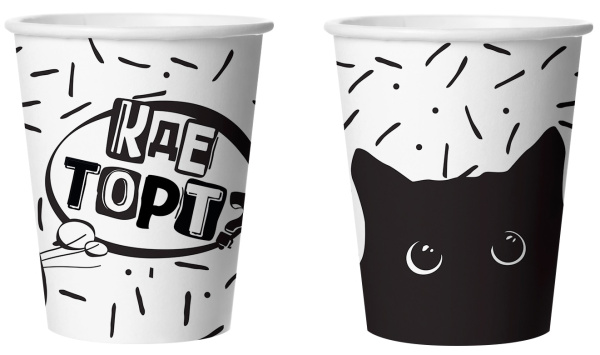 Стаканы (250 мл) Кусь, покорми котика, черный;белый, (6 шт;уп), 77269