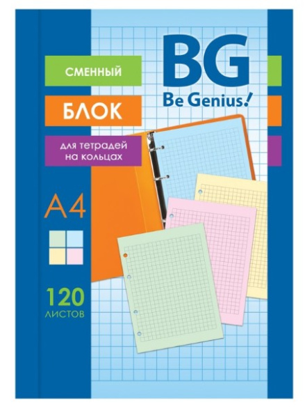 Сменный блок 120л., А4, BG, 4 цвета, пленка т;у, с вкладышем, СБ4ту120 12358
