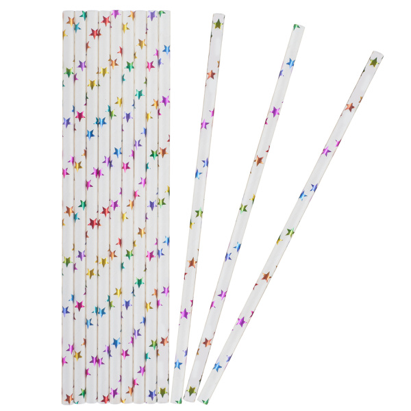 Трубочки для коктейлей, Звезды, Белый/Радужный, Металлик, 12 шт, 6231644