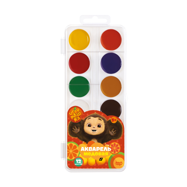 Акварель медовая, Мульти-Пульти, 'Чебурашка', 12 цветов, без кисти, АПЧБ_53006