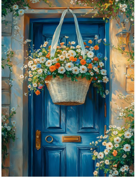 Холст с красками 30x40 см, Цветочная дверь, ХК-3273