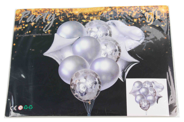 Набор шаров 'Серебро, серебр.  конфетти', 10 шт. в наборе (3 фольг.+ 7 латексных), 996