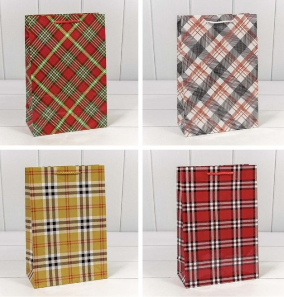 Пакет подарочный OMG 'Клетки и полоски', 20х30х10 см, ОМ00038К