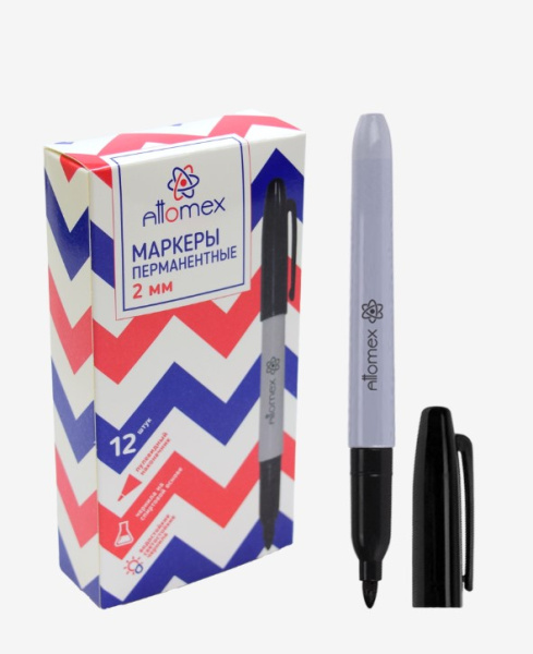 Маркер перманентный Attomex, круглый, 2 мм, черный, 5043416