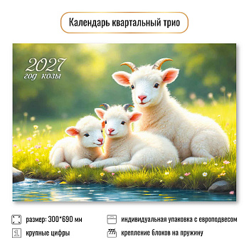 Календарь квартальный трёхблочный, 2027, Символ года 2, 300×690 мм., 10009