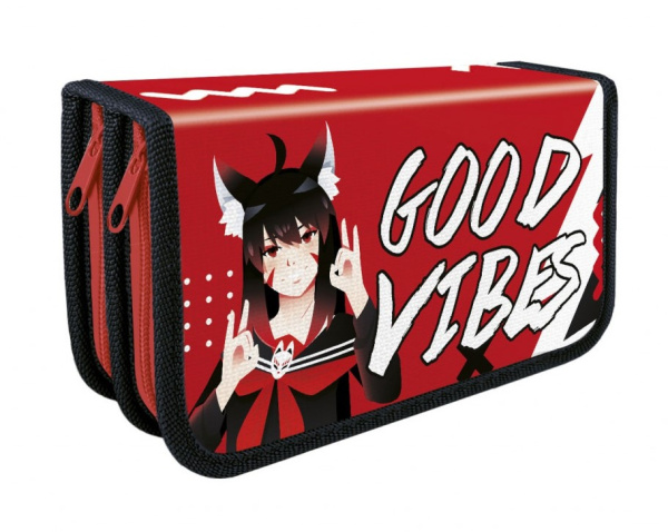 Пенал двухсекционный большой печать на ткани, ДЕВОЧКА-ЛИСА 2023, ПО-49