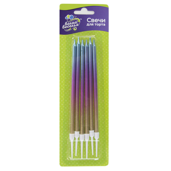 Свечи Яркое сияние, Градиент, 0,55~14,5 см, 6 шт. с держат., 183549